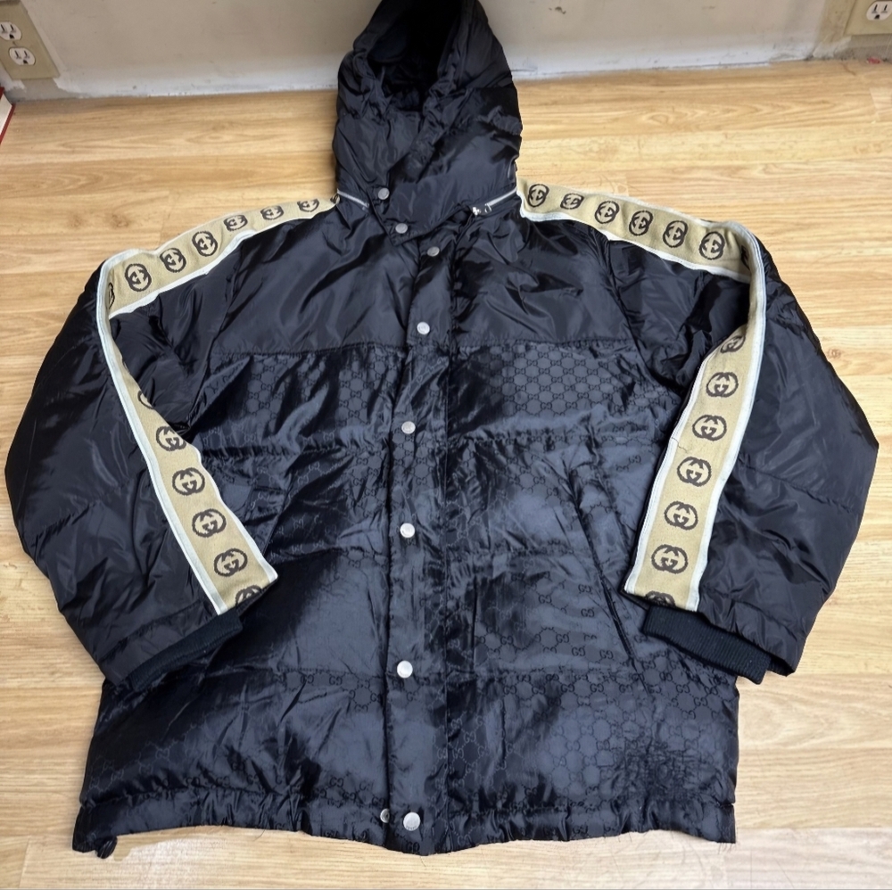 Stylish Black and Tan Gucci Men's Parka Jacket XXL